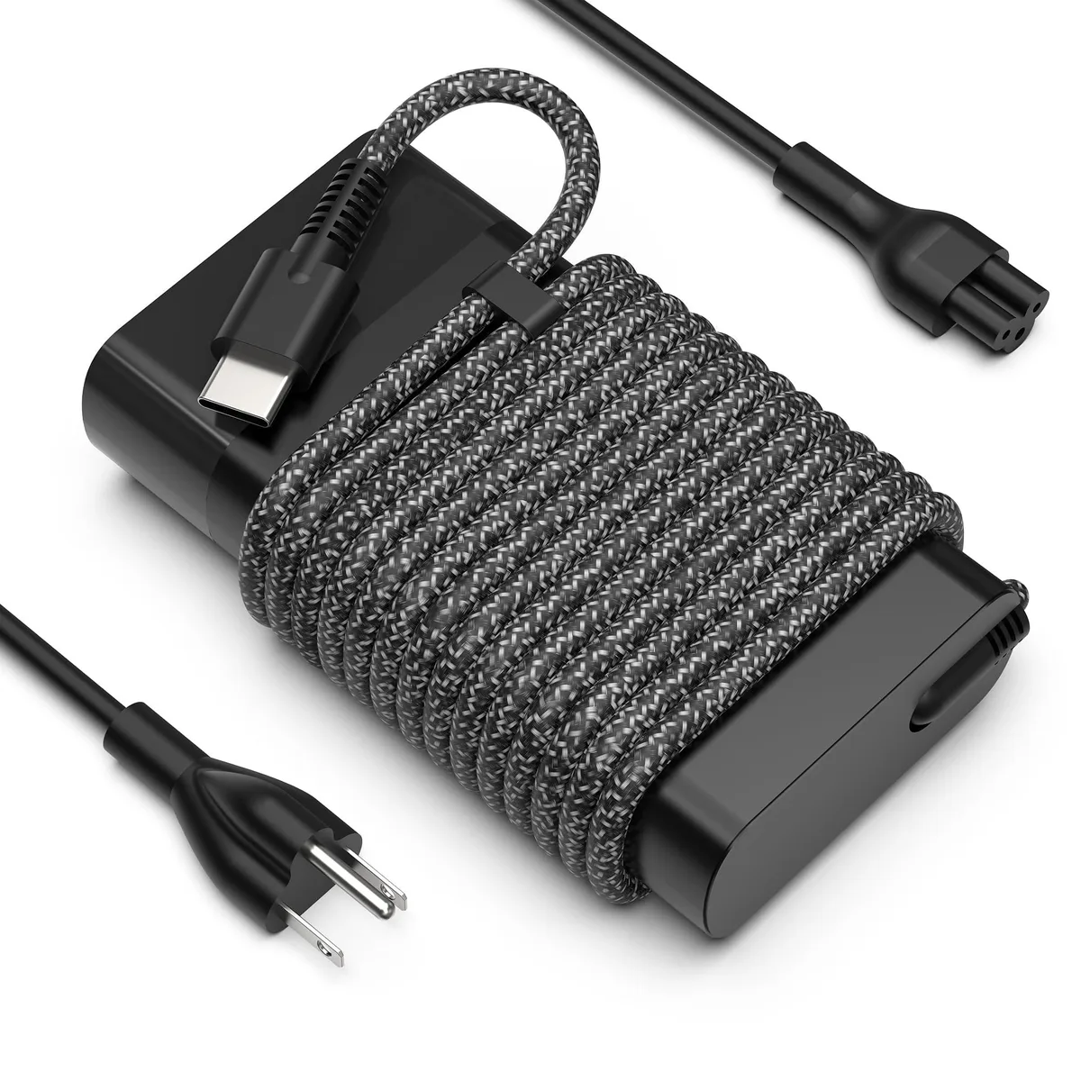 Compact black USB-C power brick with detachable EU mains cord
