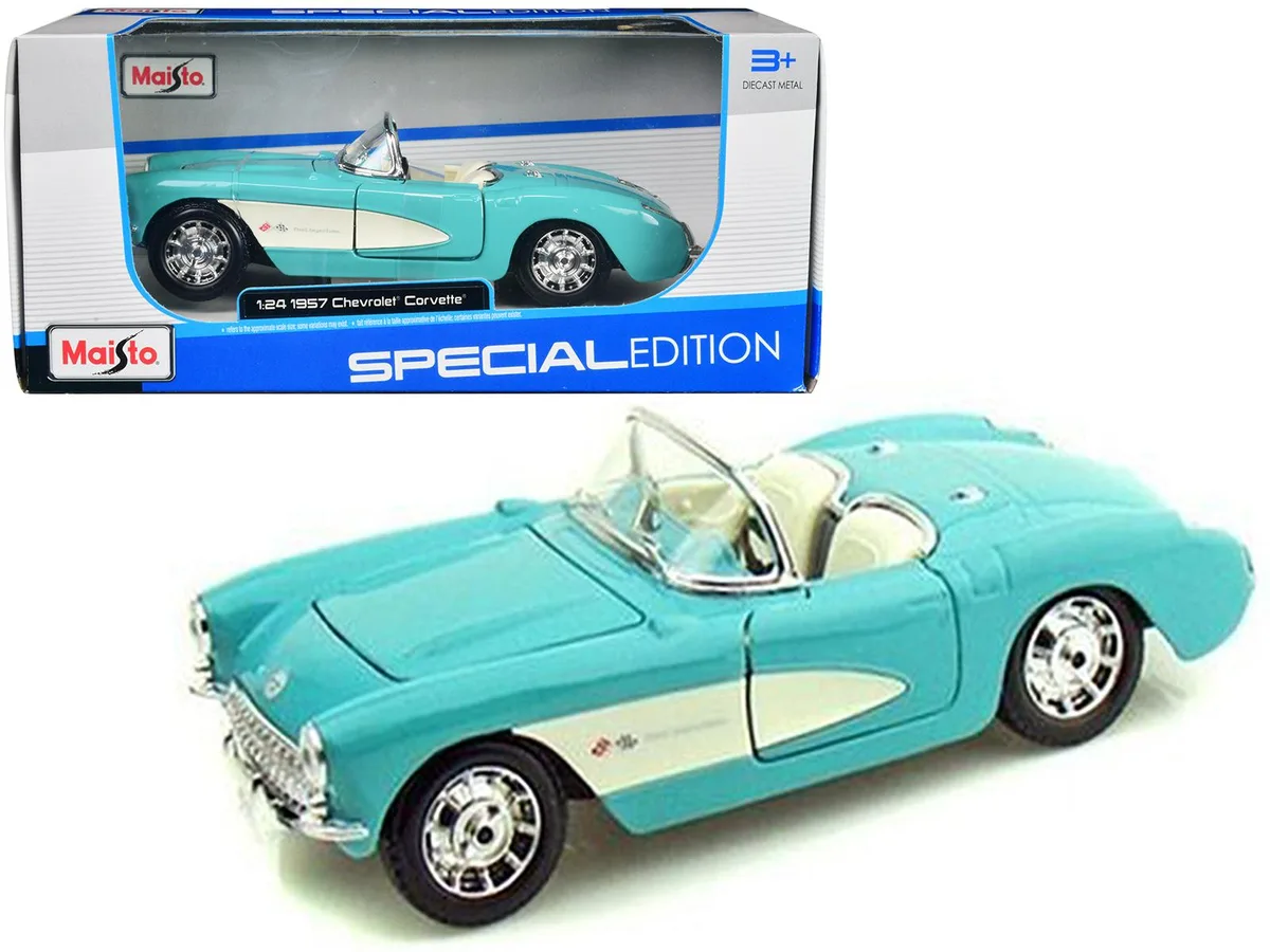 Maisto Maisto 1957 Chevrolet Corvette Convertible Turquoise 1/24 Hobby Collectible — product photo