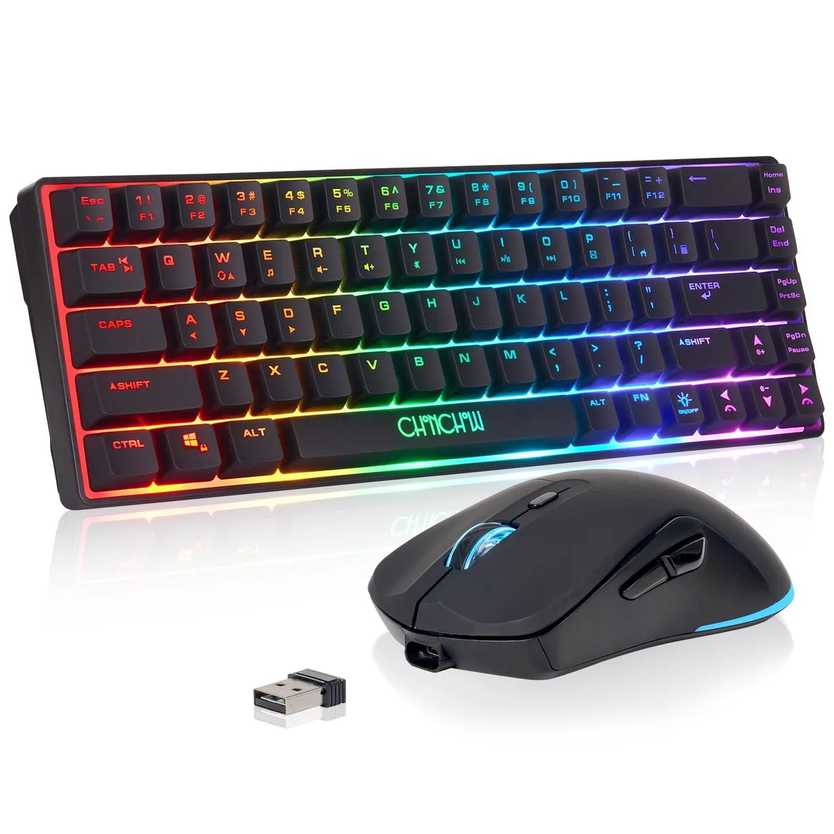  CHONCHOW 60% Wireless Gaming Keyboard and Mouse Combo 68-Key RGB 2.4GHz 2000mAh Black — product photo