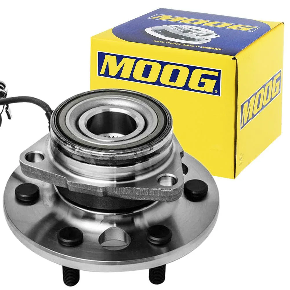 Black steel front wheel bearing hub assembly with ABS sensor and wiring harness