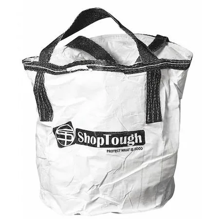 White polypropylene bulk bag with lifting loops, folded flat