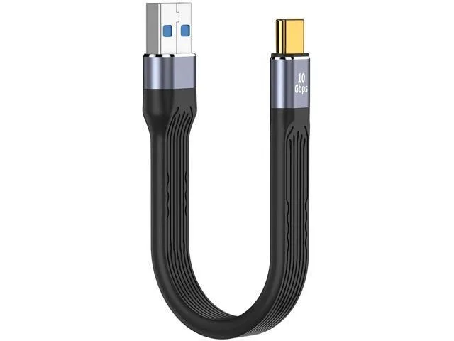 Short 5.3 inch USB A to C cable with black braided finish