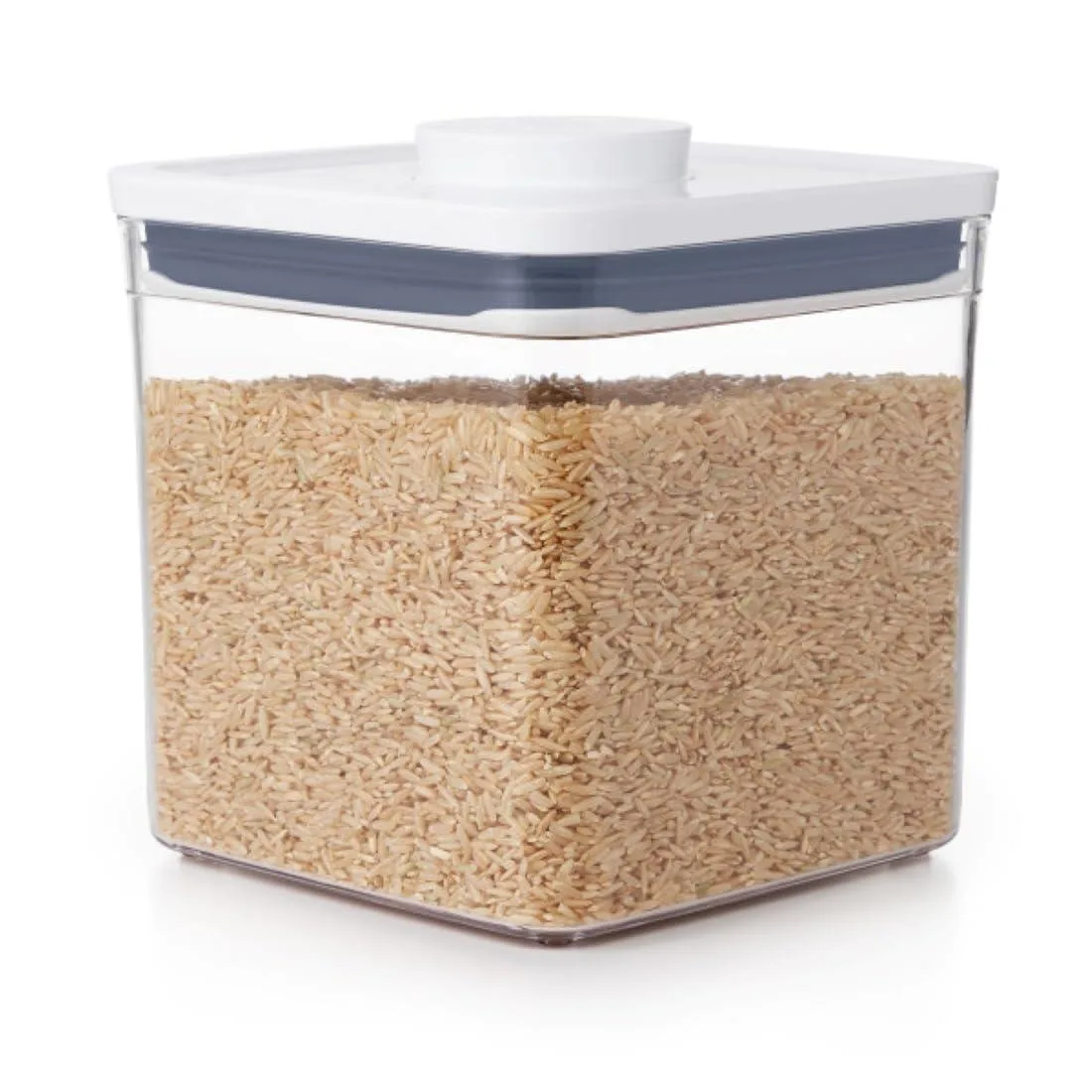 Red square short airtight food storage container with push-button lid