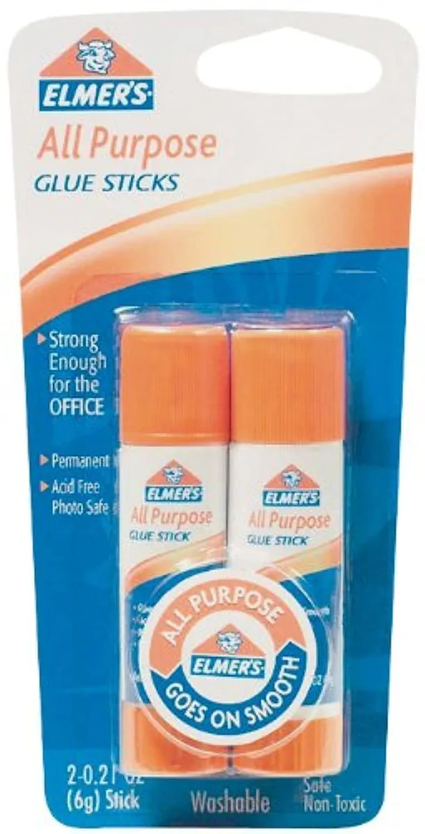 Two white glue sticks in retail packaging