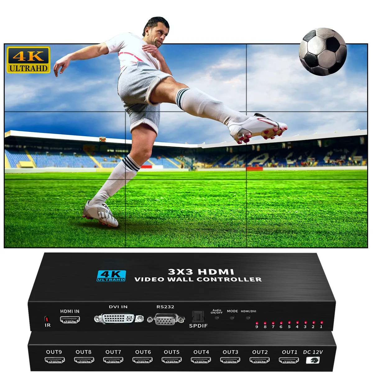 LUOM LUOM OZJP2 3x3 Video Wall Controller 1 HDMI In 9 HDMI Out 4K@30Hz — product photo