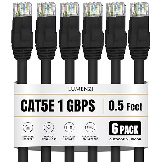 Lumenzi Lumenzi Cat 5e Ethernet Cable 0.5 FT Black 6 Pack — product photo