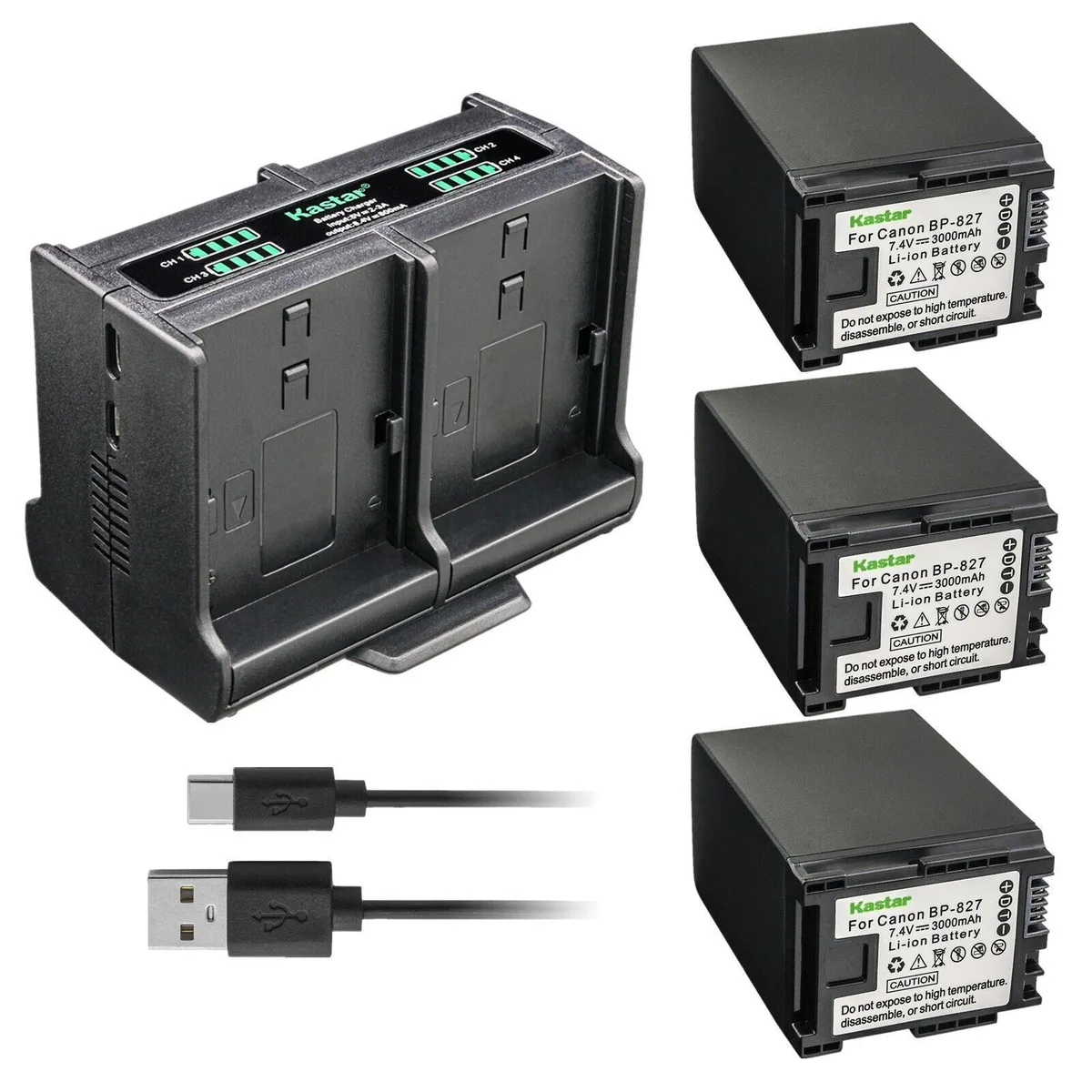 Kastar Kastar BP-827 3-pack battery and quadruple charger — product photo