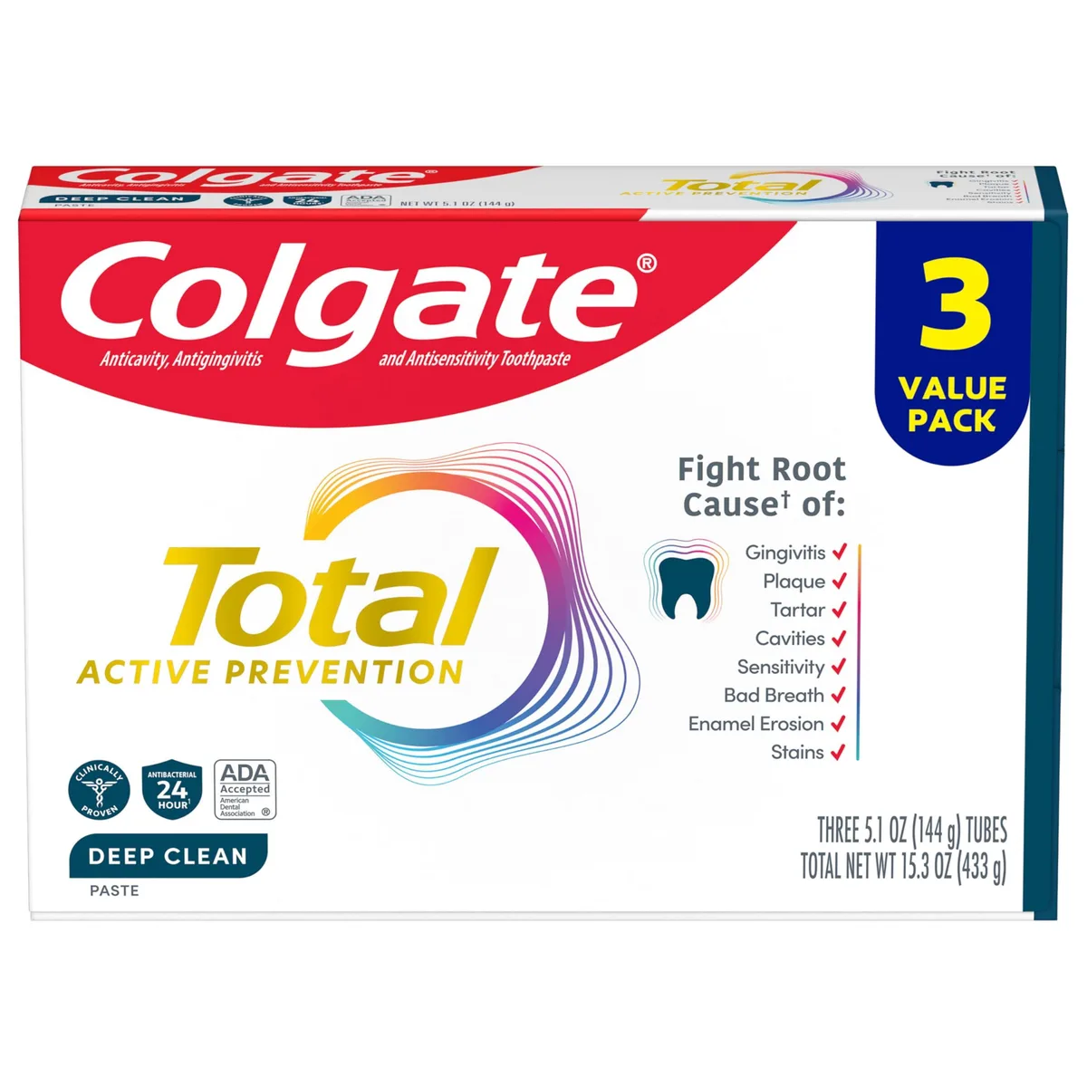 Three mint toothpaste tubes in white packaging, 5.1 oz each
