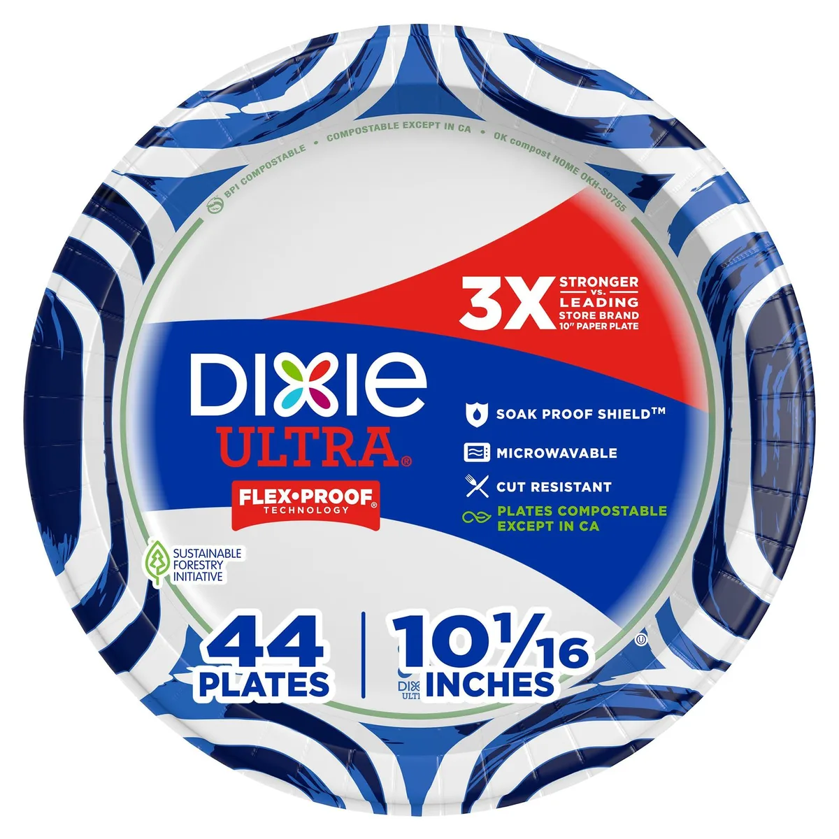 White rectangular plastic dessert plates with blue rim, 30 pack