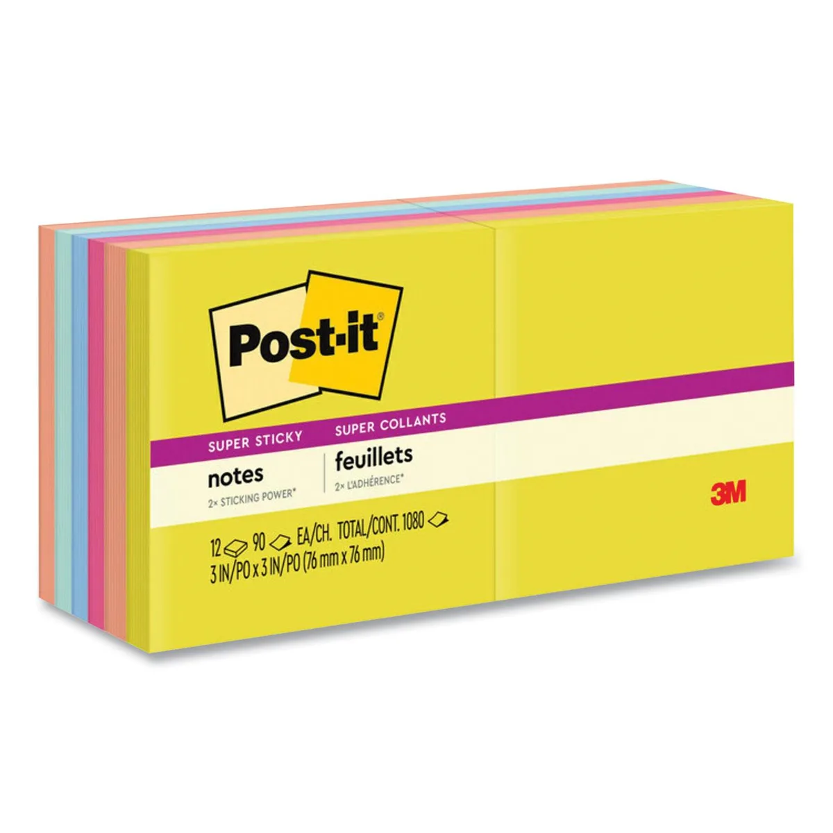 3M 3M 7100270577 Post-it Super Sticky Notes 3x3 Summer Joy 90 sheets 12 pads — product photo