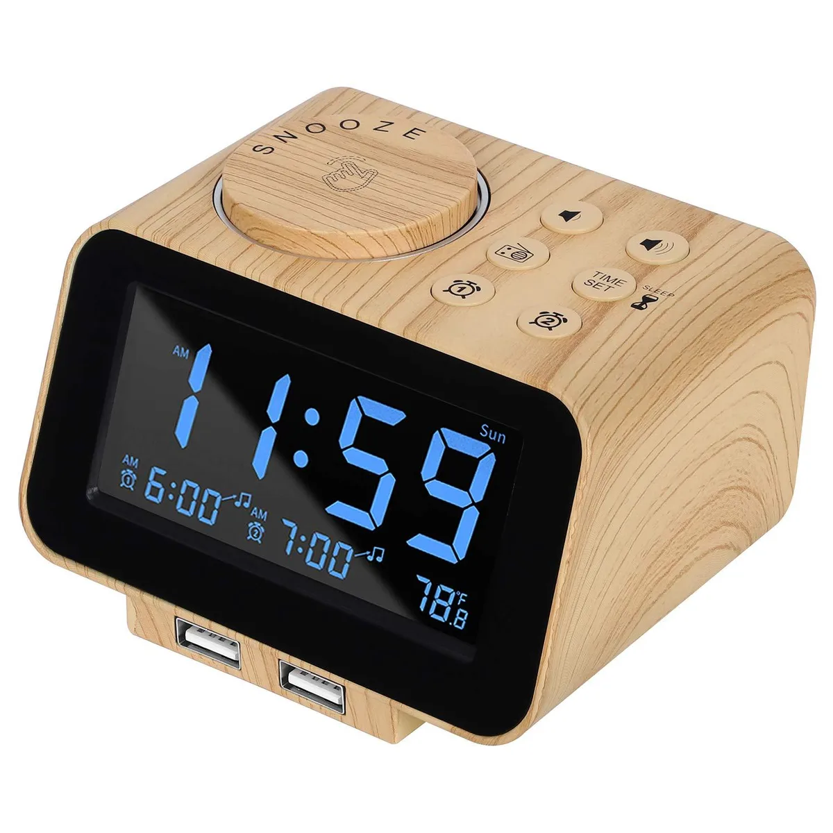  uscce UE168 Digital Dual Alarm Clock Radio 3.4" LCD 0-100% Dimmer — product photo