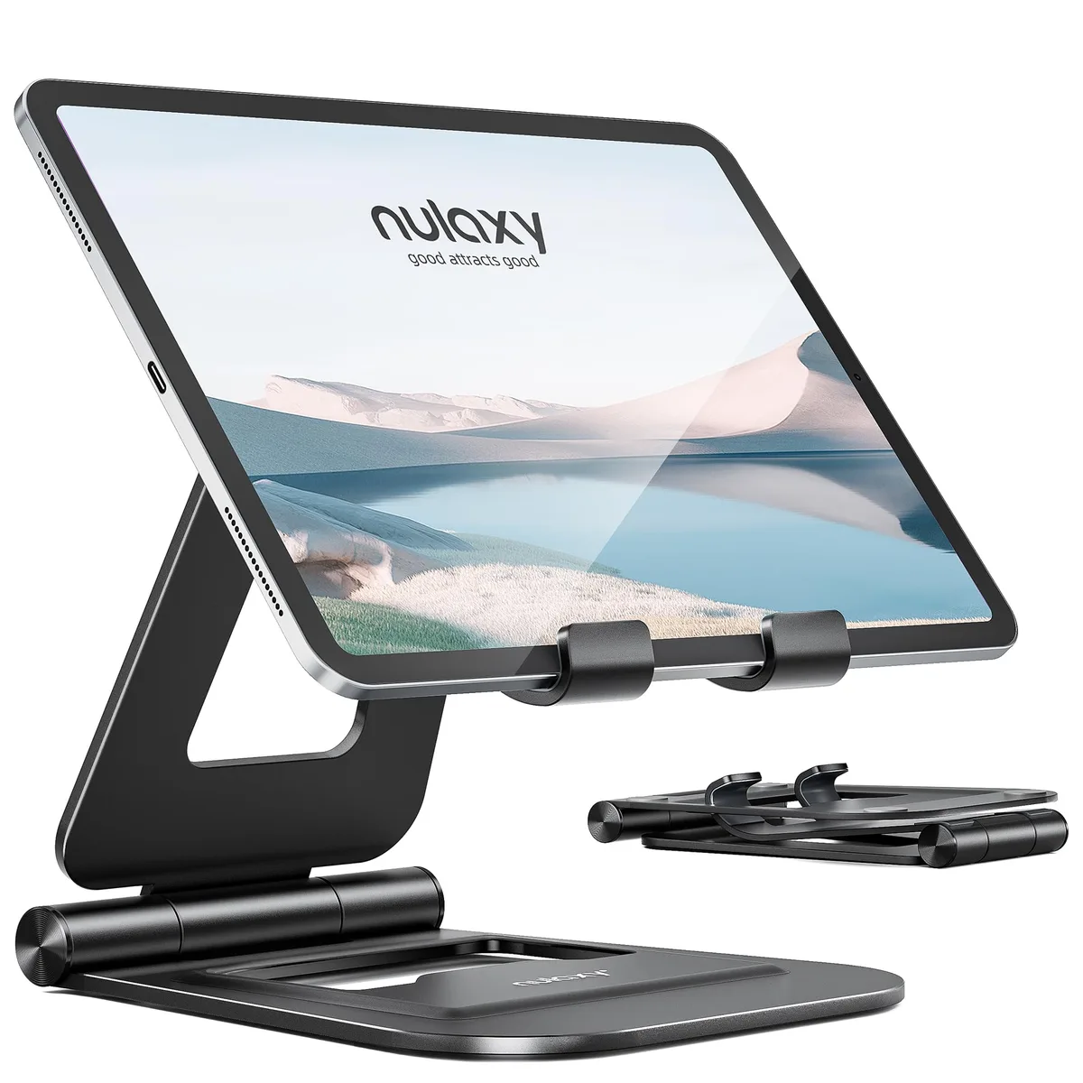  Nulaxy A5 Dual Foldable iPad Stand Aluminium Black — product photo