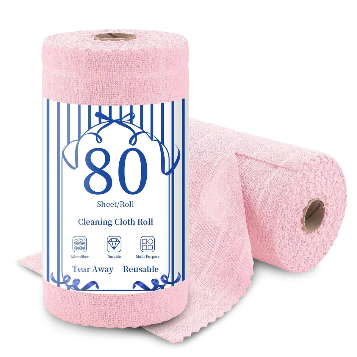 Pink microfiber cleaning cloth roll, 80 tear-away sheets, 12 by 12 inches