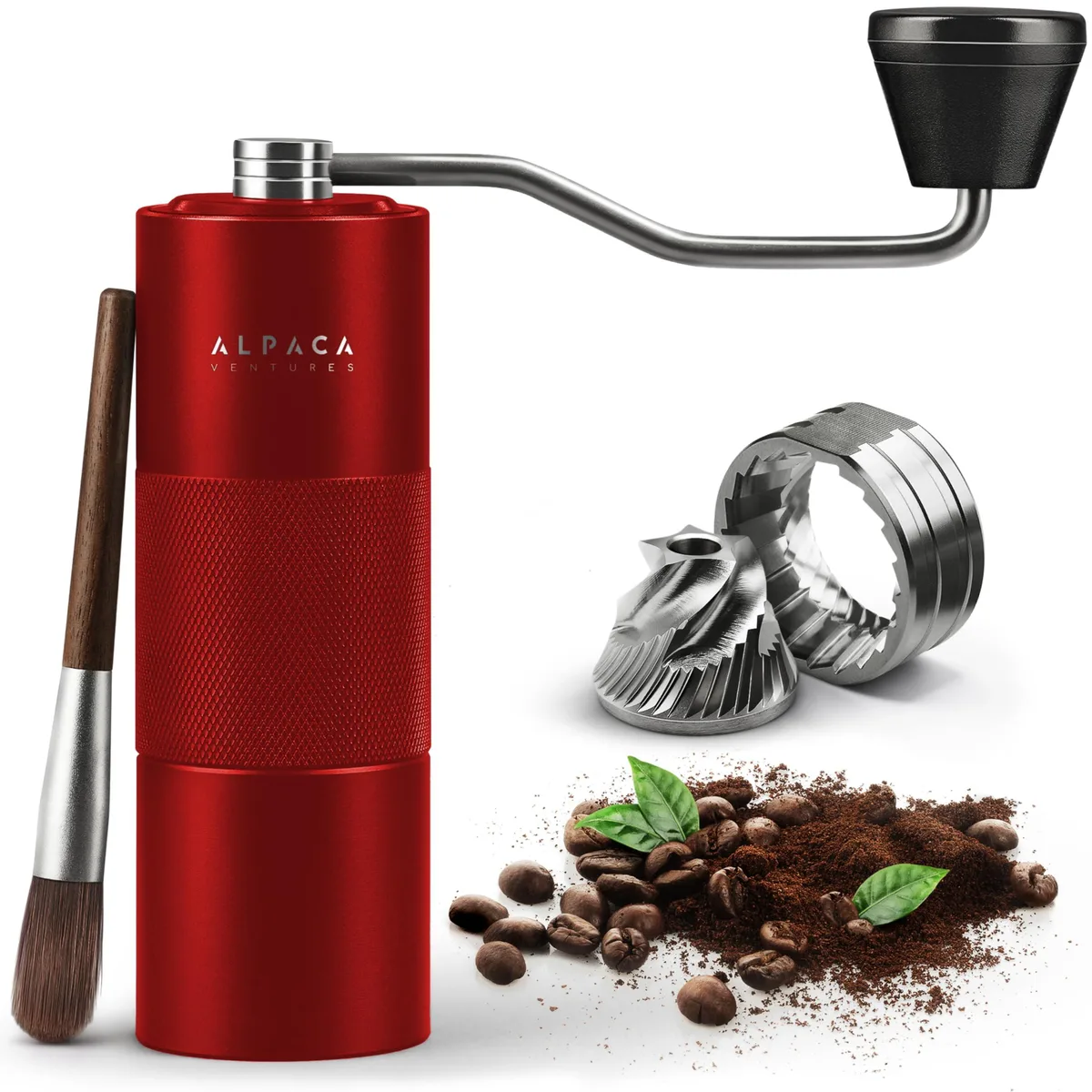  Alpaca Ventures AV1 Goji Berry Metallic Manual Coffee Grinder — product photo