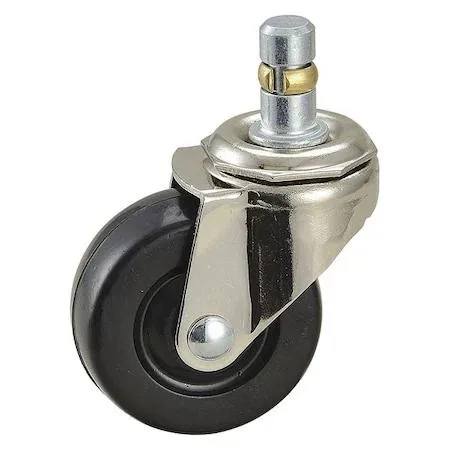 Two-inch black rubber wheel on nickel-plated steel fork with stem mount