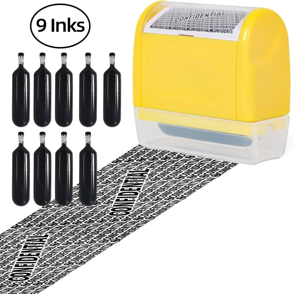 hununiu 1840 L Stamp Identity Theft Protection Roller Stamp Yellow 9 Pack Refillable Ink — product photo