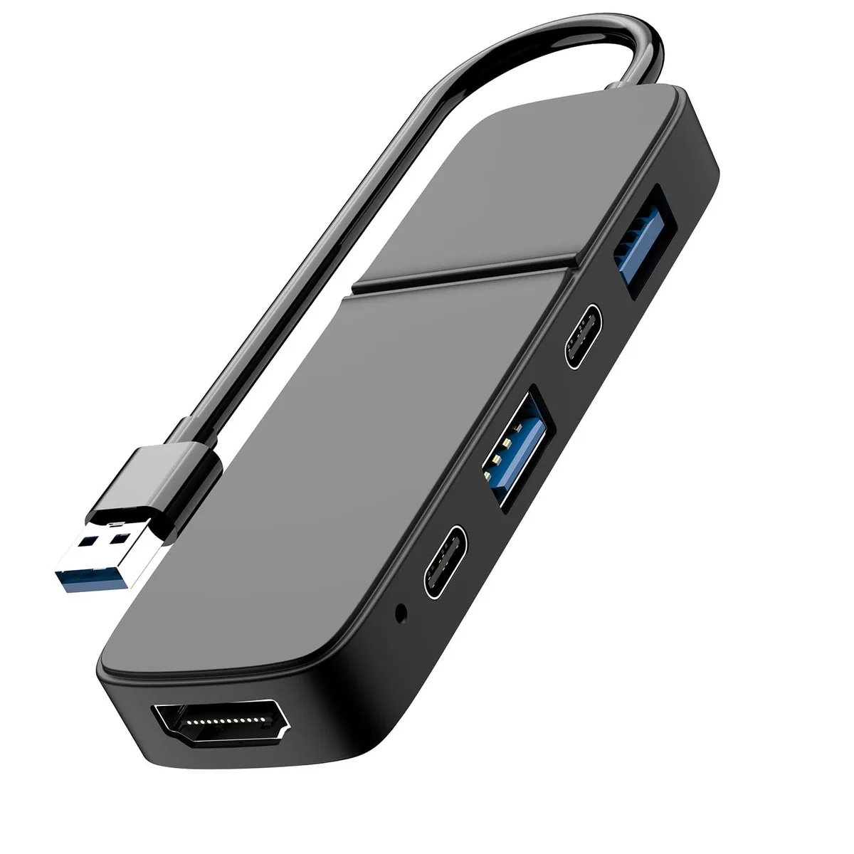  Anker Eanetf USB 3.0 to HDMI adapter with 2× USB-C, 2× USB-A 3.0, 1× HDMI 1080P — product photo