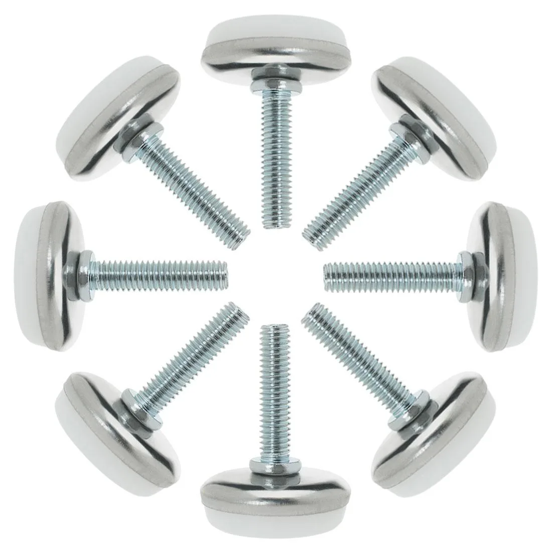 Eight M6 leveling feet with threaded stems and plastic bases