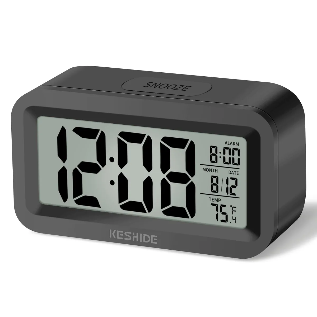  HID 109 Alarm Clock Black 12/24H Temp Snooze Backlight Calendar 2.4x3.96x1.3in 0.08kg — product photo