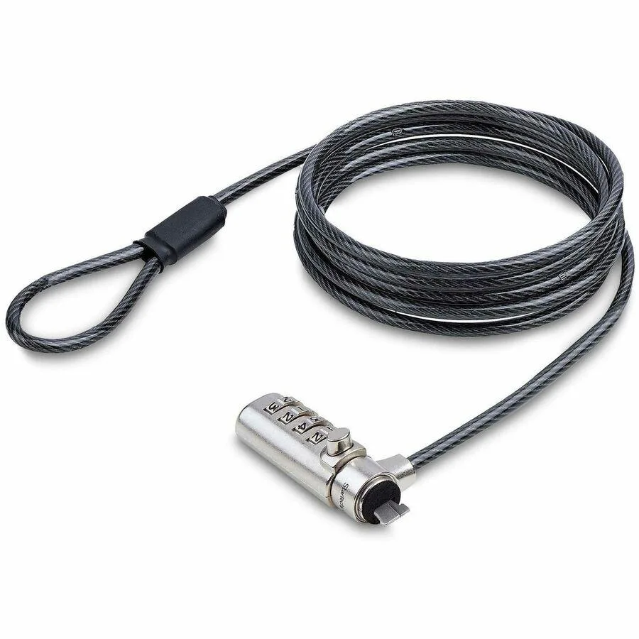 Slim silver combination lock with five-foot braided steel cable and hook-and-loop strap