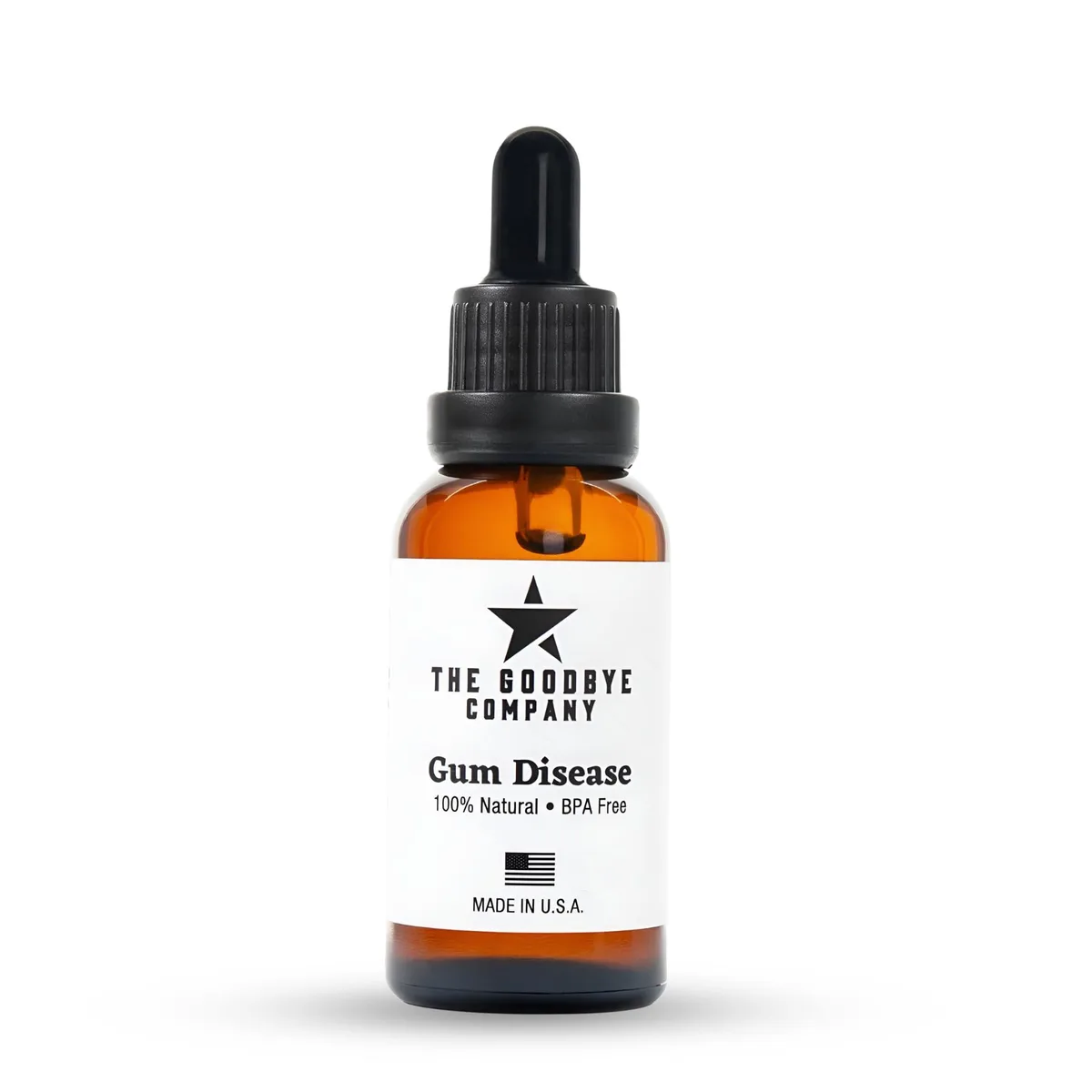 Small white bottle with dropper, 30ml liquid oral care product