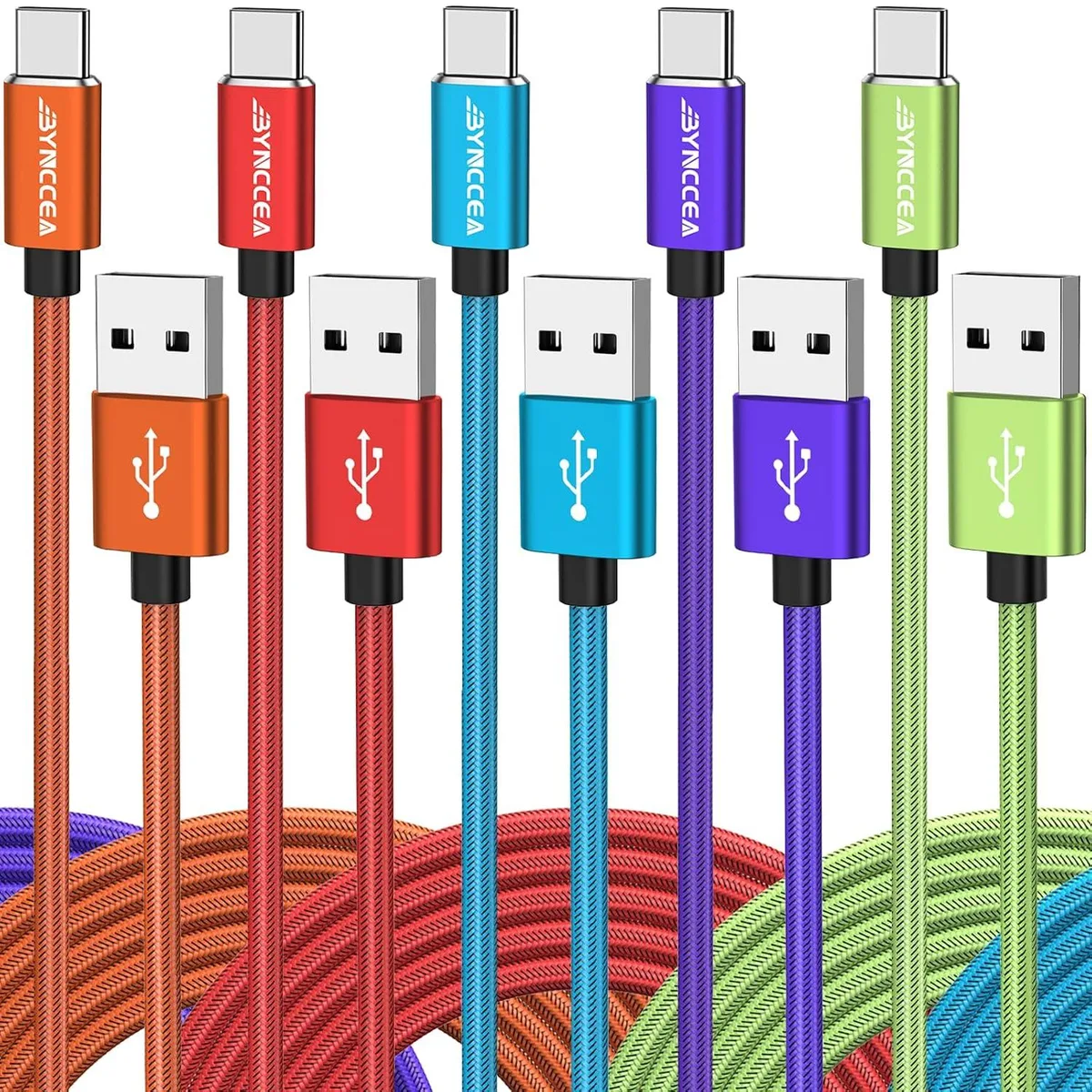 Kootion Kootion USB-C to USB-A cable 10 ft 5-pack nylon braided — product photo