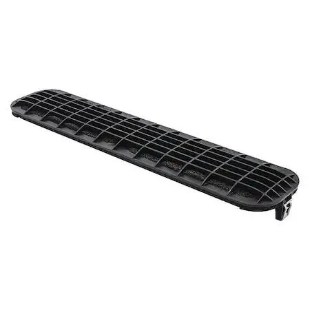 Rectangular automotive air filter panel, white pleated media with black rubber seal, 12 3/4 inch length