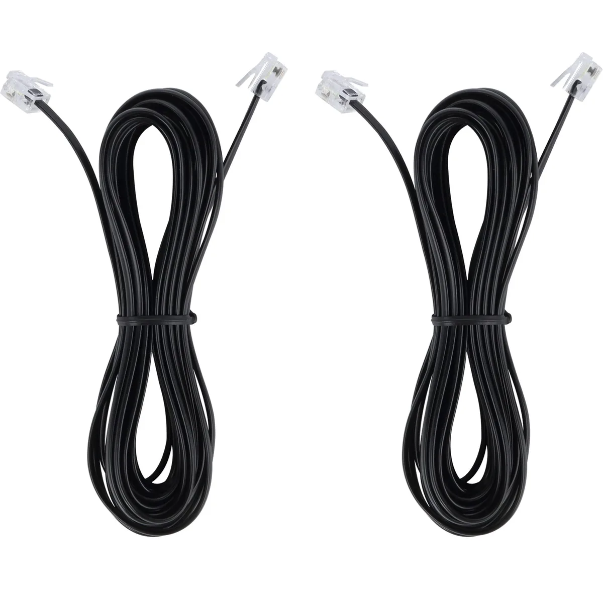 GE phone cable 15 ft RJ11 6P4C 26 AWG black 2 pack — product photo