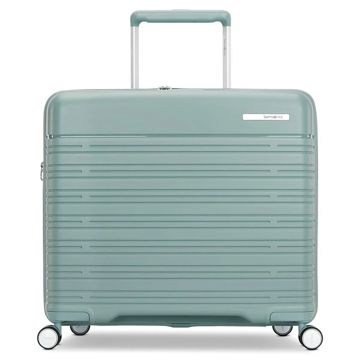 Samsonite Elevation Plus medium glider carry-on in cypress green, hard-shell polypropylene with four wheels and telescopic handle