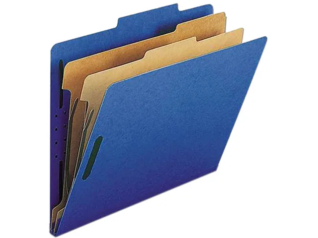 Dark blue top-tab classification folders with two dividers, box of ten