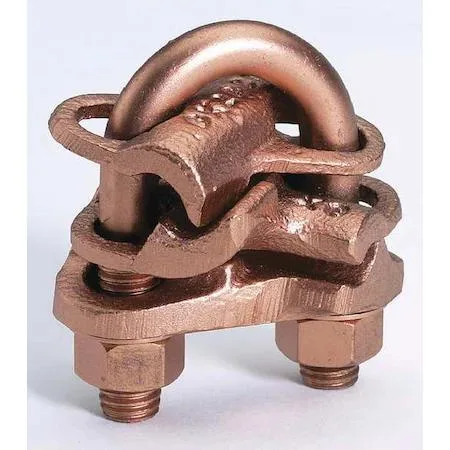 Burndy copper ground clamp, rectangular body, 2.75 inch length