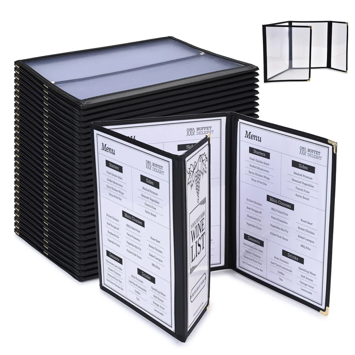 Yescom USA, Inc. Yescom USA, Inc. 26MNC031-11TH4-06-30 30 Pcs Trifold Menu Covers 8.5x11" 6 View 4.25x11" Half Page — product photo