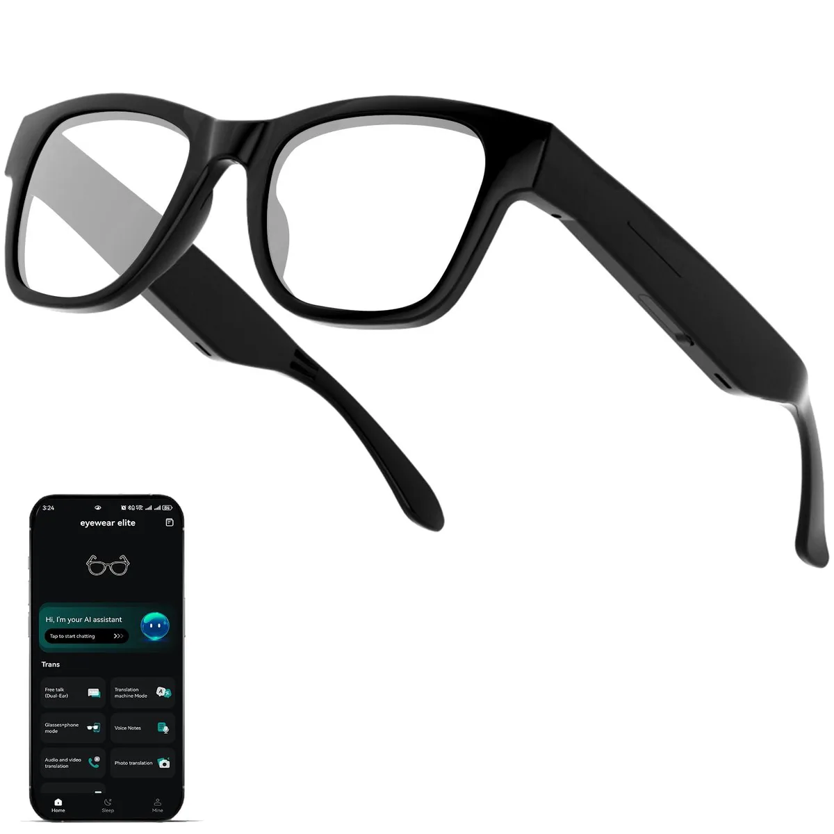  OICIIDO Smart Glasses Black 164 Languages 0.56" 180mAh 7h — product photo