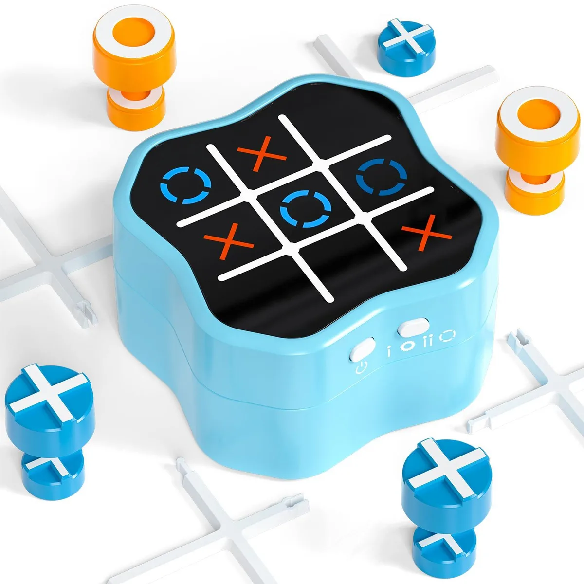 Small square plastic handheld game console with grid display