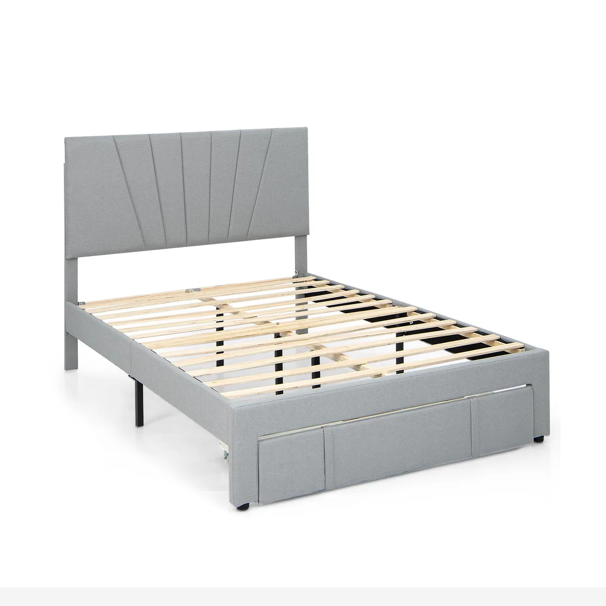 SlickBlue SlickBlue Upholstered Bed Frame with Drawer and Adjustable Headboard Full Size Gray — product photo