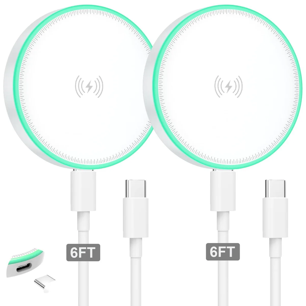 KEHIPI KEHIPI MagSafe Charger 2Pack 15W Magnetic Wireless USB Charger with 6FT USB C to USB C Cable — product photo