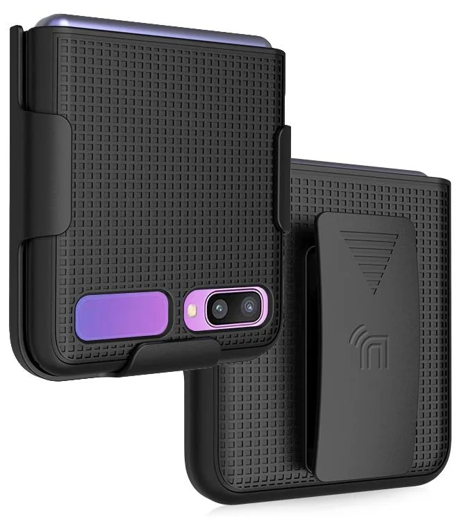 Nakedcellphone Nakedcellphone Grid Case + Belt Clip Holster Combo Black for Samsung Galaxy Z Flip 5G (SM-F707) — product photo