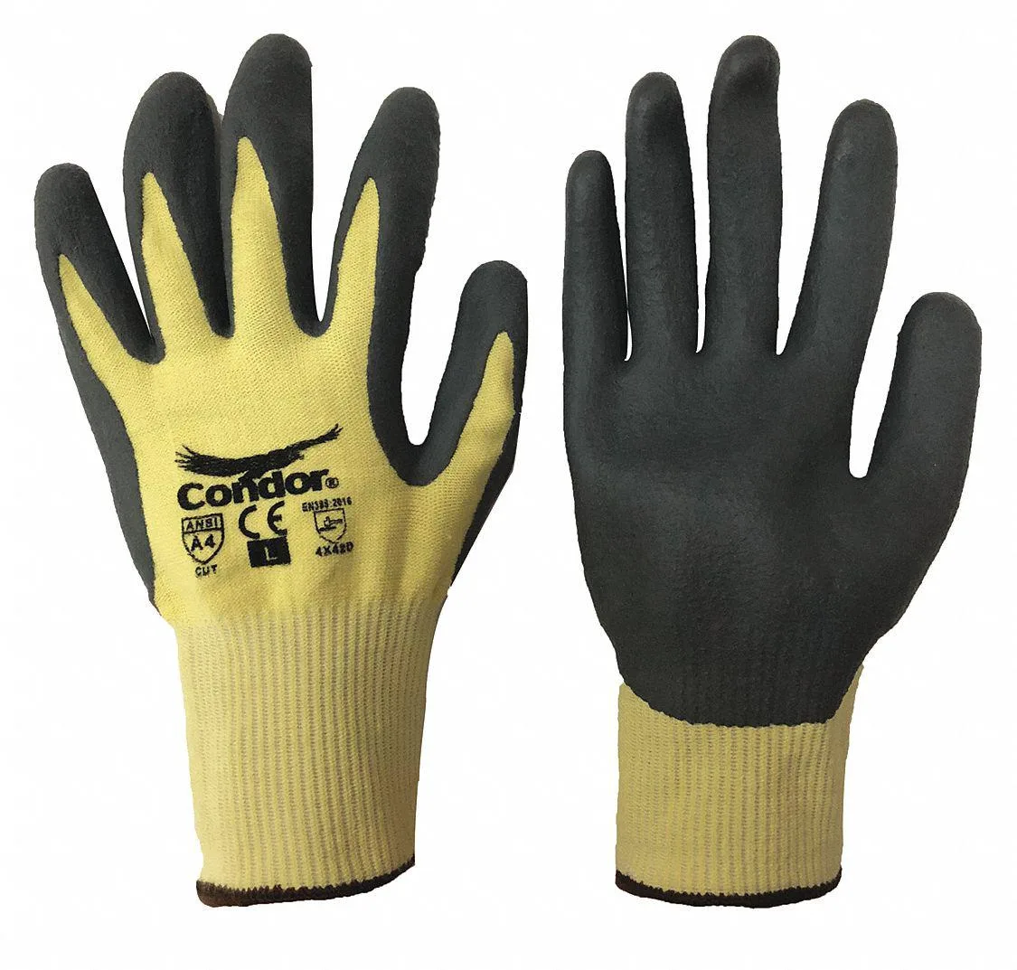 Pair of grey knit gloves with black nitrile foam palm coating