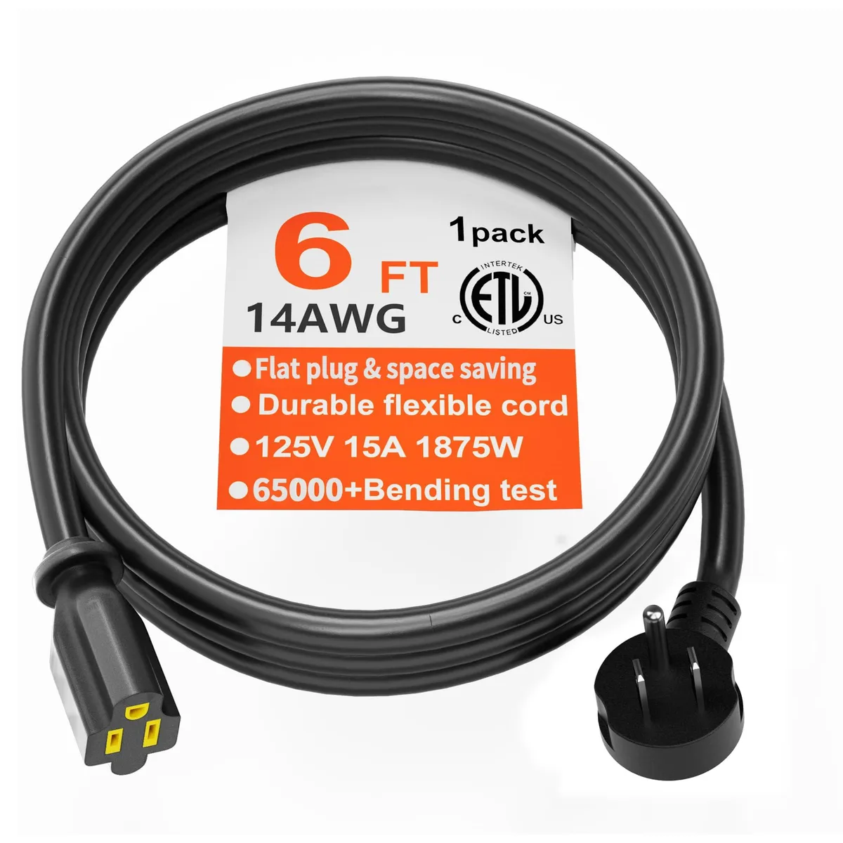  huanchain HUANCHAIN-14G-6FT-FLAT 14 AWG 6 ft flat-plug extension cord — product photo