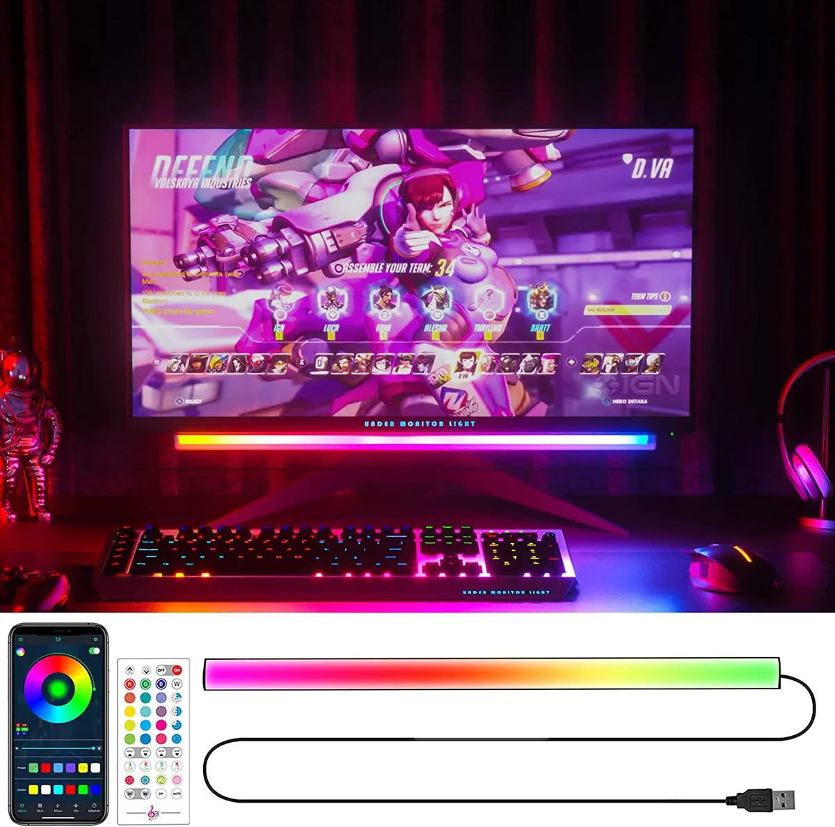 maylit maylit Smart Under Monitor Light Bar App Remote 16M Colors 213 Modes USB Powered — product photo