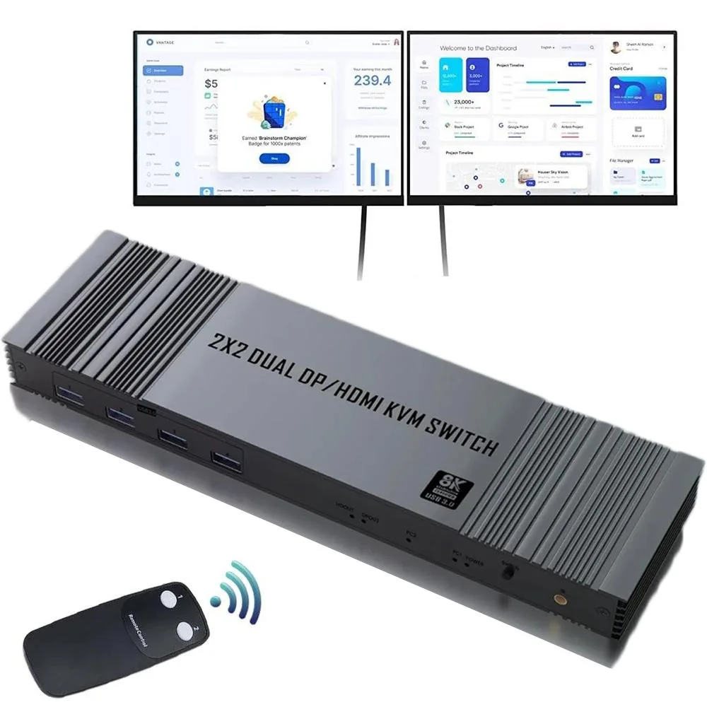 ESTONE ESTONE OZK10 8K 60Hz HDMI DP KVM Switch 2 Ports — product photo