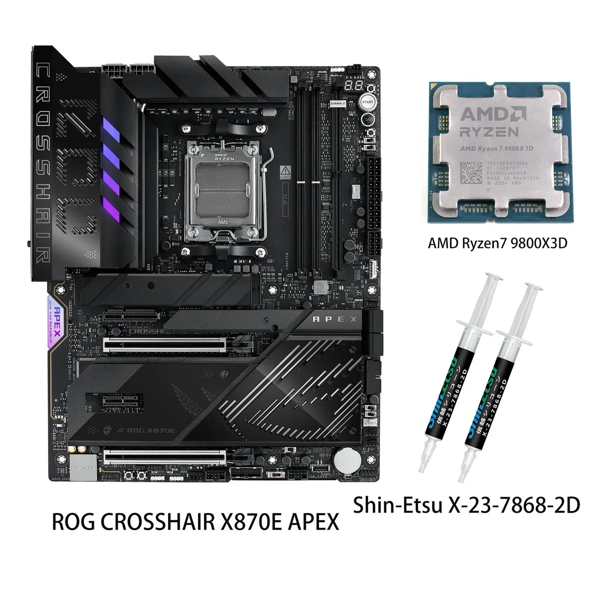 ASUS ASUS ROG CROSSHAIR X870E APEX AMD motherboard with Ryzen 7 9800X3D CPU — product photo