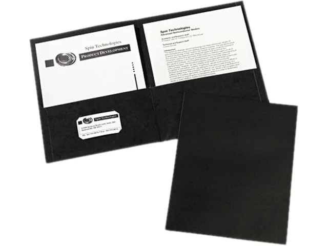 Black embossed paper two-pocket file folders, pack of 25