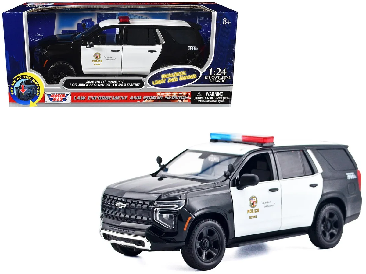 MOTORMAX MOTORMAX 2025 Chevrolet Tahoe PPV LAPD 1/24 Diecast with Light Bar and Sounds — product photo