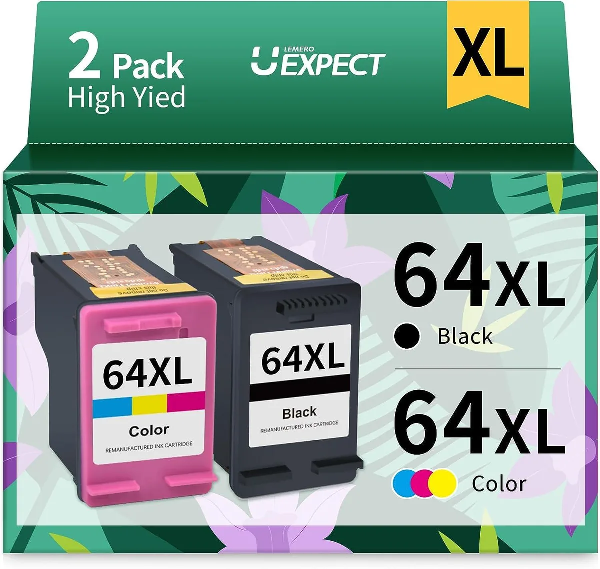 NuoTo NuoTo 64XL Ink Cartridges Combo Pack 2-Pack (1 Black, 1 Tri-Color) — product photo