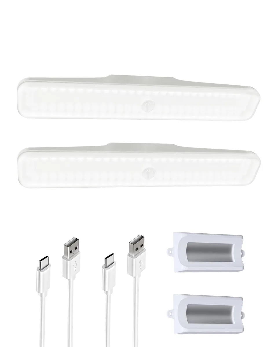 Two smooth metal and plastic vanity lights with touch control panels
