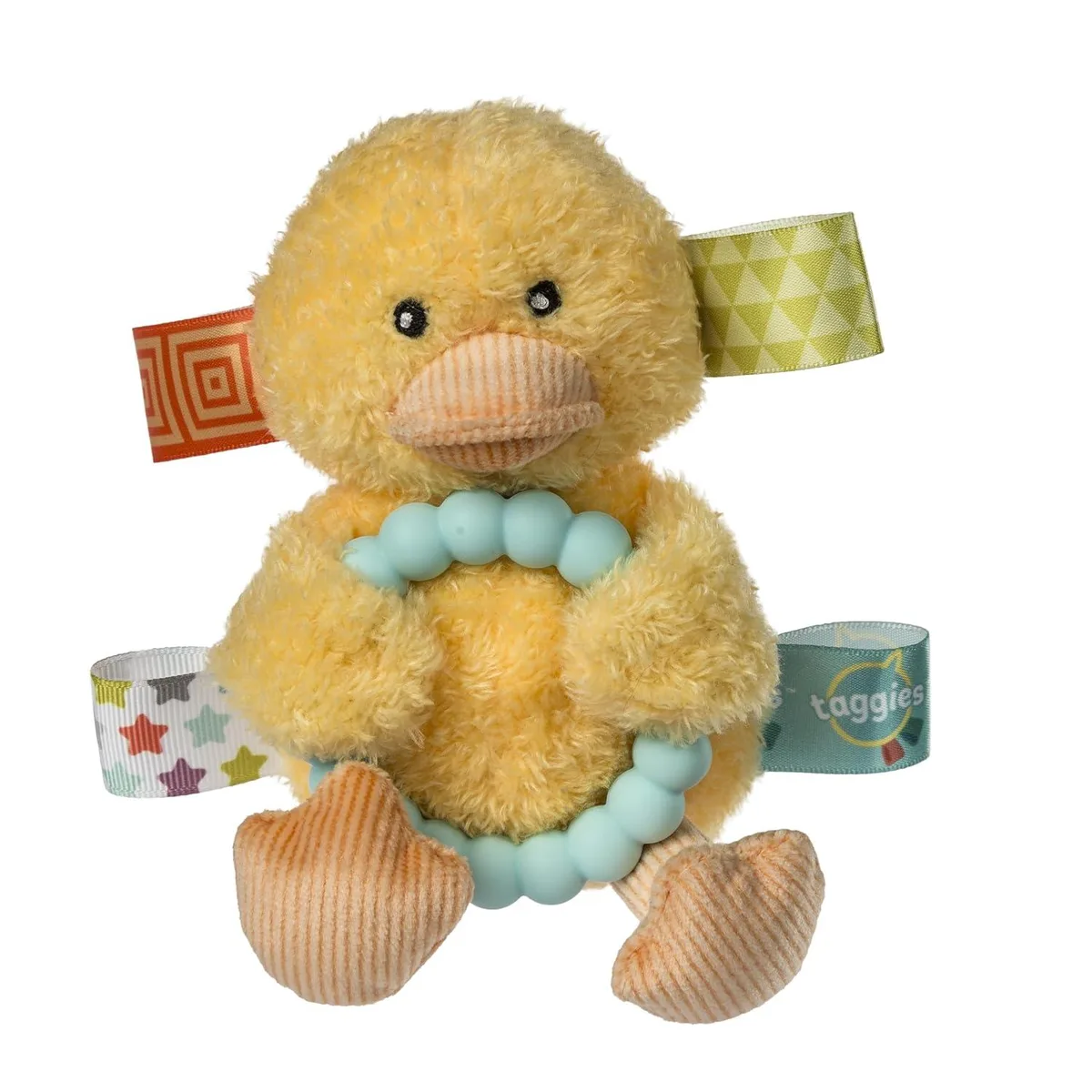 Mary Meyer Stuffed Toys Mary Meyer Stuffed Toys Taggies Soft Baby Rattle Teether Ring Sensory Tags 6" Yellow Dunkin Duck — product photo