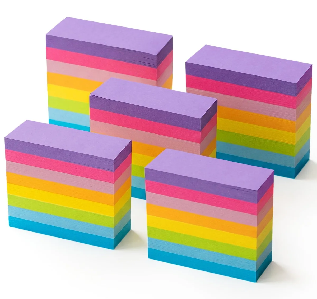 Rectangular box holding 40 small pads in eight bright colours
