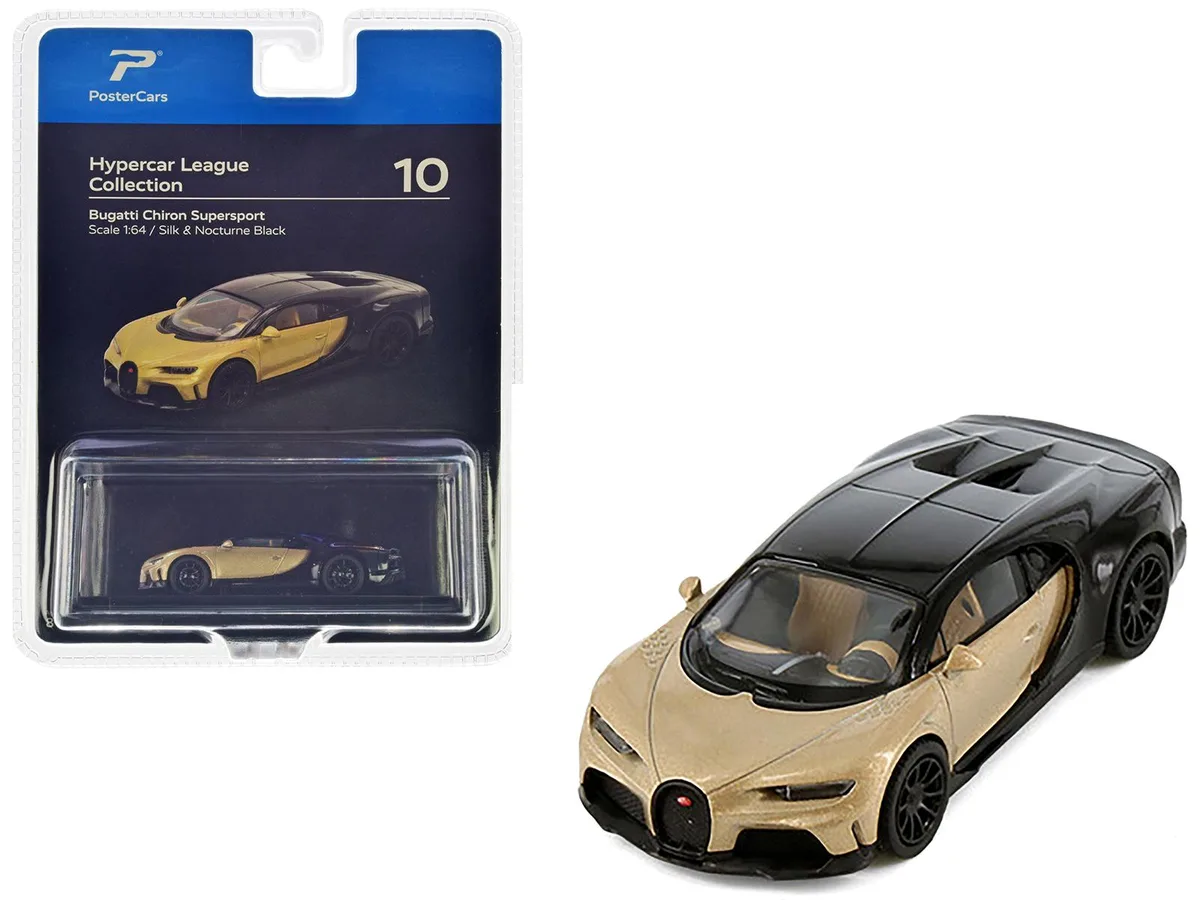 PosterCars PosterCars Bugatti Chiron Supersport Silk Gold Metallic and Nocturne Black 1/64 Diecast Model Car — product photo