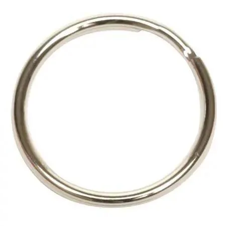 Twenty-five small nickel-plated split key rings, one inch diameter, in a clear pack